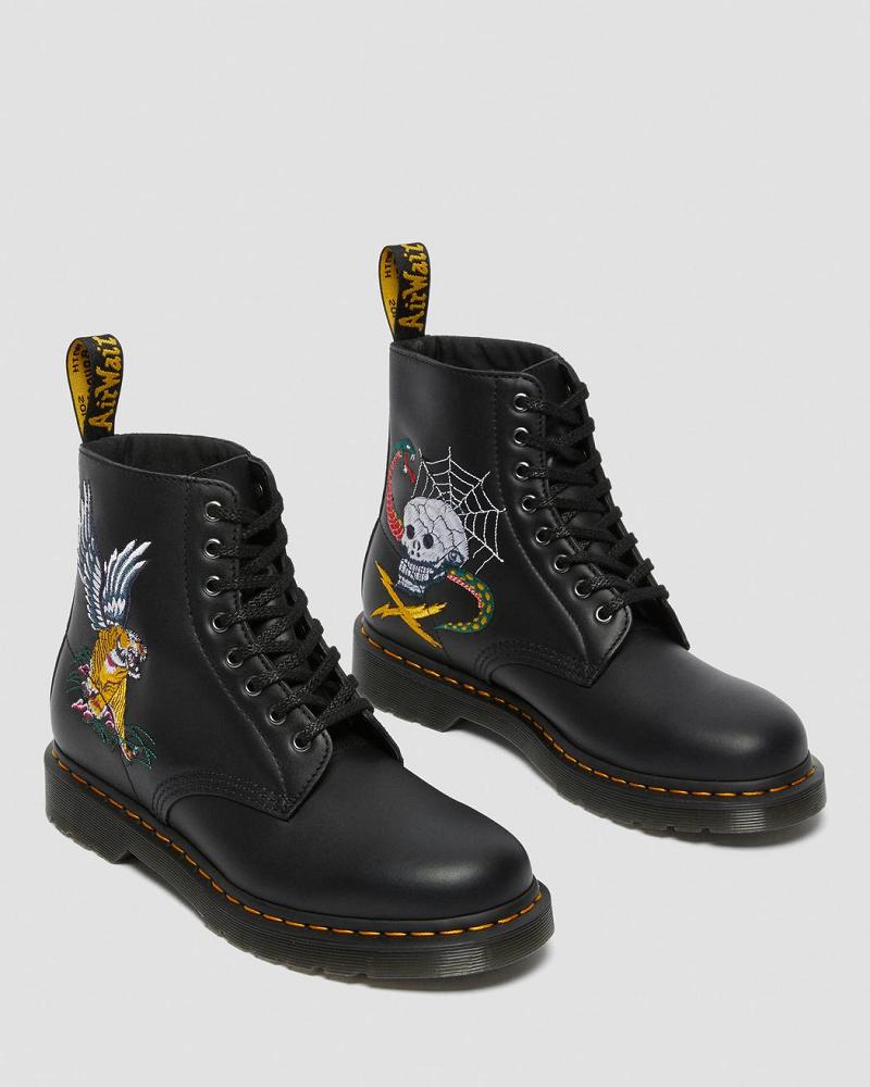 Botines Dr Martens 1460 Souvenir Embroidered Cuero Hombre Negros | MX 384LIS